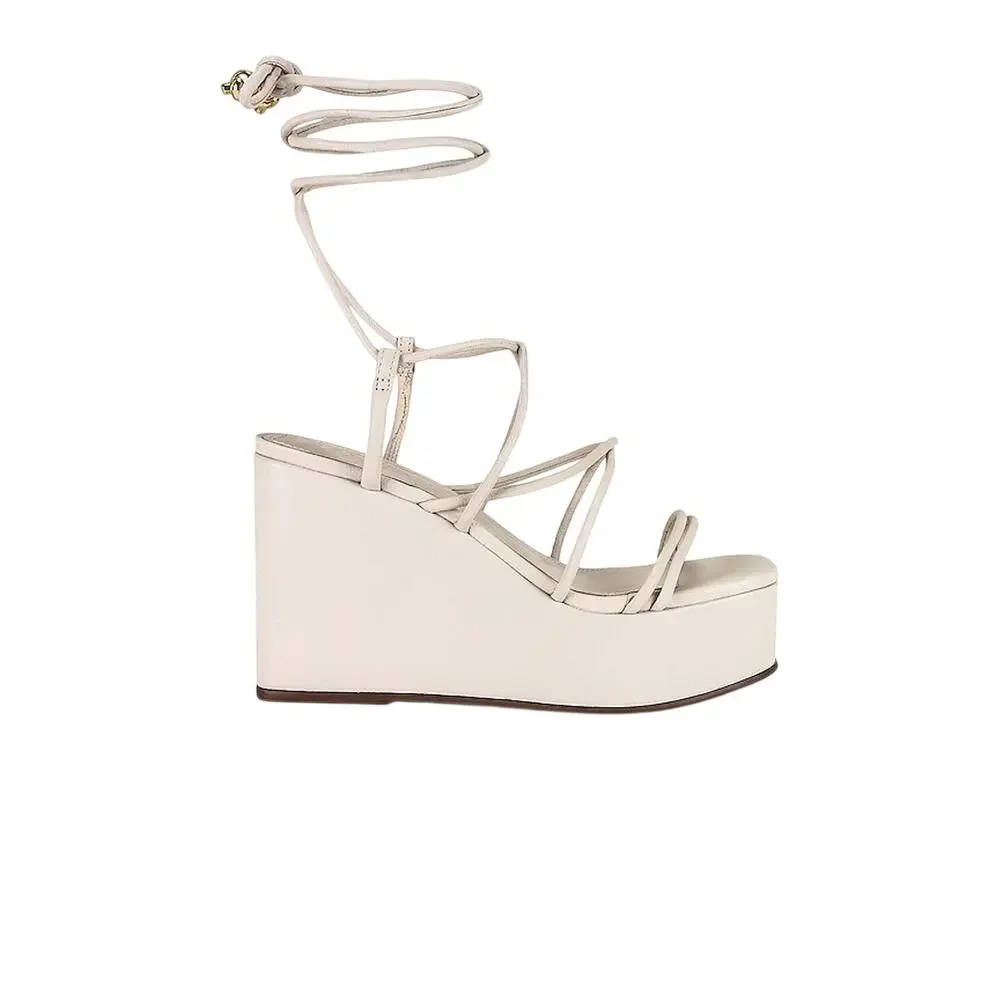 Schutz Strappy White Magdalena Wedge Sandals Size 6.5 - Picture 1 of 7